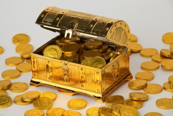 Остров сокровищ  золотой сундук с монетами из тёмного шоколада   1/140 гр.* 8 шт (набор)