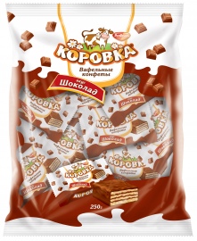 Конфеты РФ Коровка Вафельные конфеты вкус Шоколад фас. 250 г. 1/8 шт.