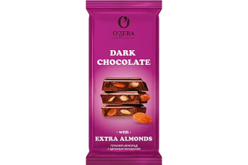 «O'Zera», шоколад горький с цельным миндалем Dark & Extra Almond, 90 г