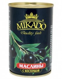 Маслины черные   с кост.  ж/б   1/ 300 мл.24 шт.  (MIKADO)